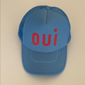 Clare V. Blue Trucker Hat with Red 'Oui'